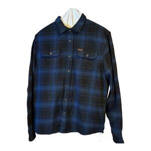 Orvis Y2K Blue Black Heavyweight Flannel Shirt Jacket Adult Large Hand Pockets